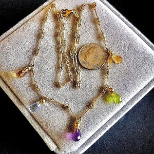 New solid 14kt gold Italy chain, natural briolette gems necklace, custom made